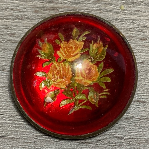 Vintage Jewelry - Vintage Glass Red and Gold Floral Brooch